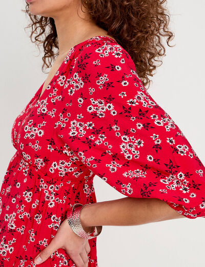 Robe longue évasée fluide rouge femme