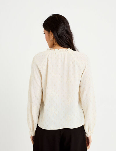 Blouse ample manches longues chin&eacute;e ecru femme