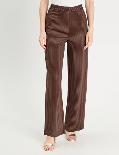Pantalon jambe large marron chocolat femme