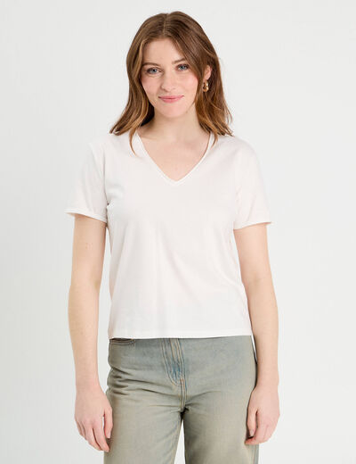 T-shirt col en V ecru femme