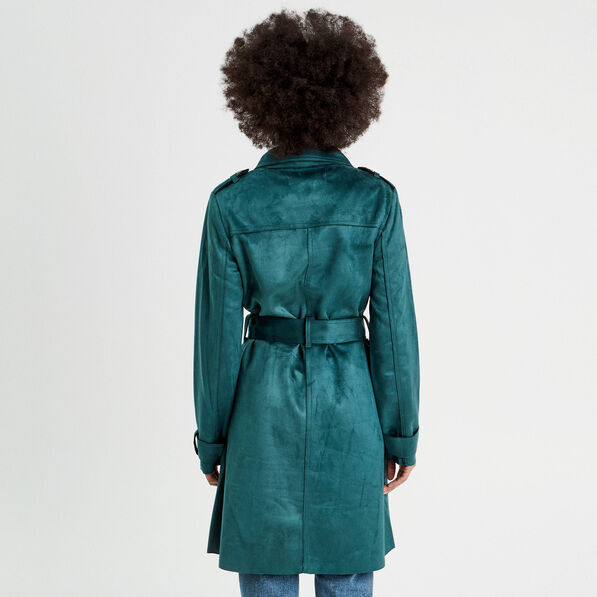 trench long cintre suedine bleu canard femme Trench long cintré suédine bleu canard femme