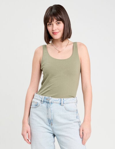 Débardeur bretelles larges vert kaki femme
