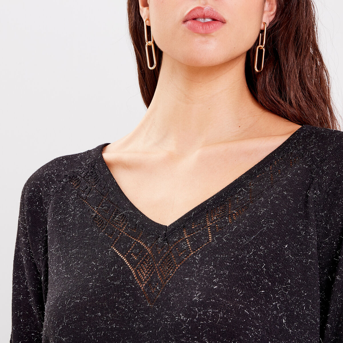Pull avec col en V noir femme