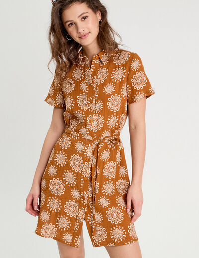 Robe chemise droite camel femme