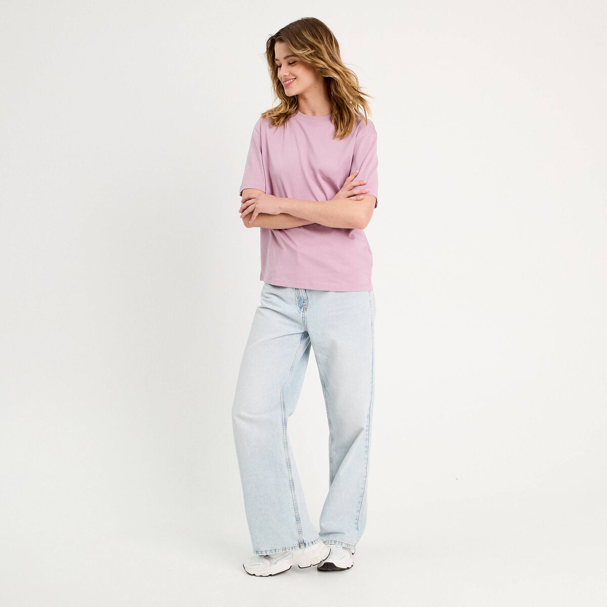 T-shirt oversize col rond vieux rose femme