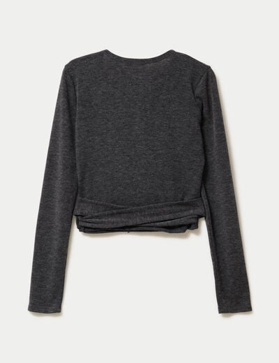 Cache-coeur droit manches longues gris fonc&eacute; femme