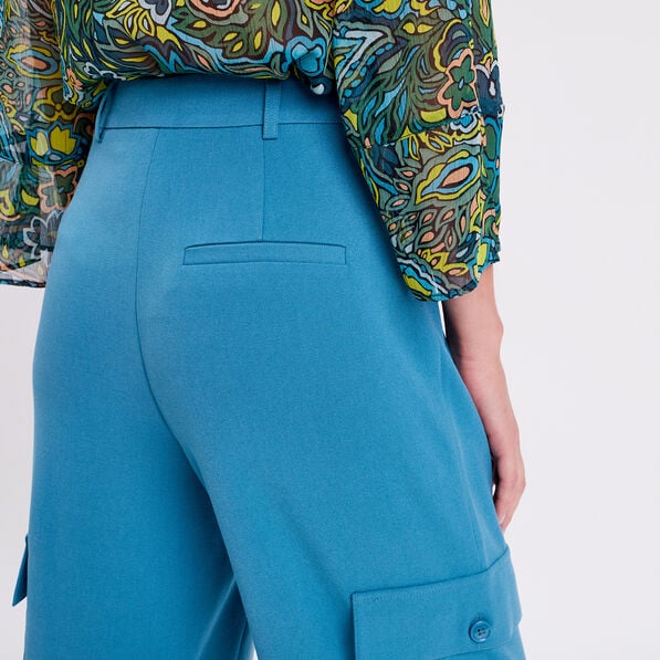 pantalon city large cargo bleu petrole femme Pantalon city large cargo bleu pétrole femme