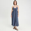 Robe longue évasée bretelles bleu pétrole femme