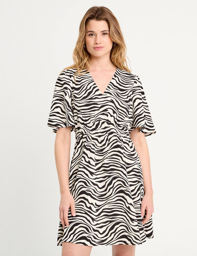 Robe évasée manches courtes blanc femme