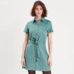 Robe suédine droite ceinturée vert foncé femme