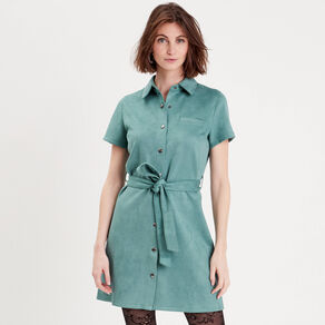 robe suedine droite ceinturee vert fonce femme Robe suédine droite ceinturée vert foncé femme