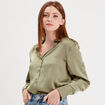 Chemise manches longues satin vert kaki femme