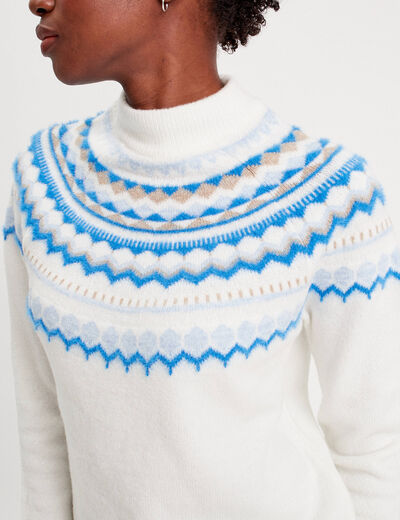 Pull col montant ecru femme