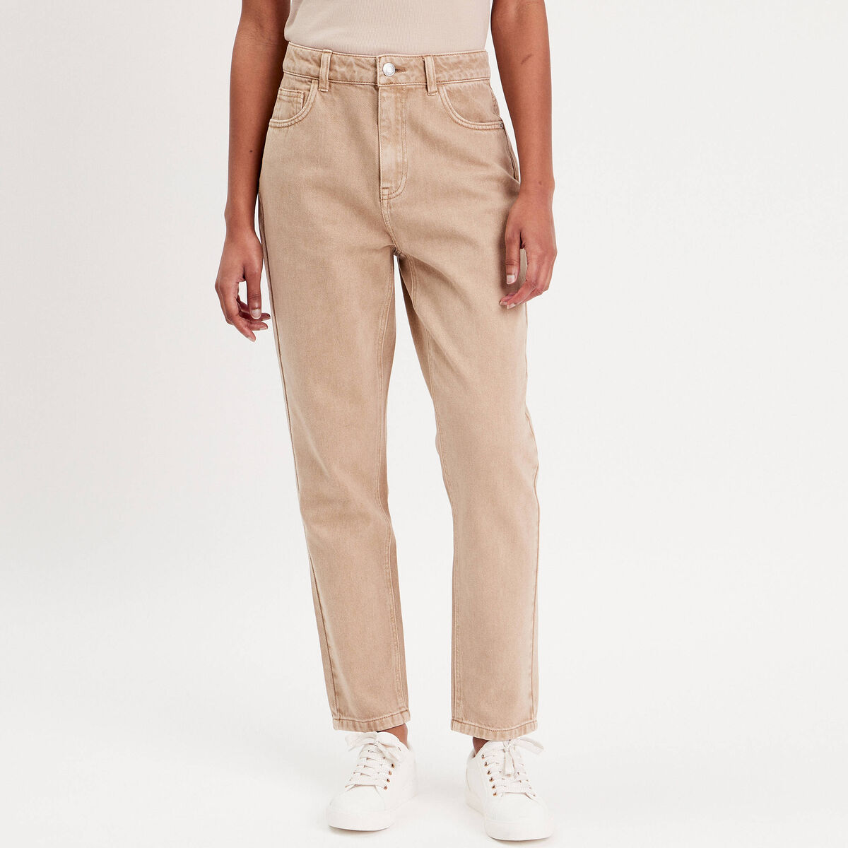 Jeans mom taille haute sable femme