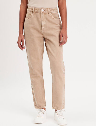 Jeans mom taille haute sable femme