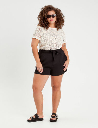 Short droit taille haute noir femme