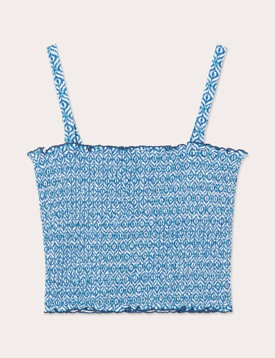 Bandeau smocké cropped bleu femme