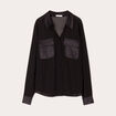 Chemise poches en satin noir femme
