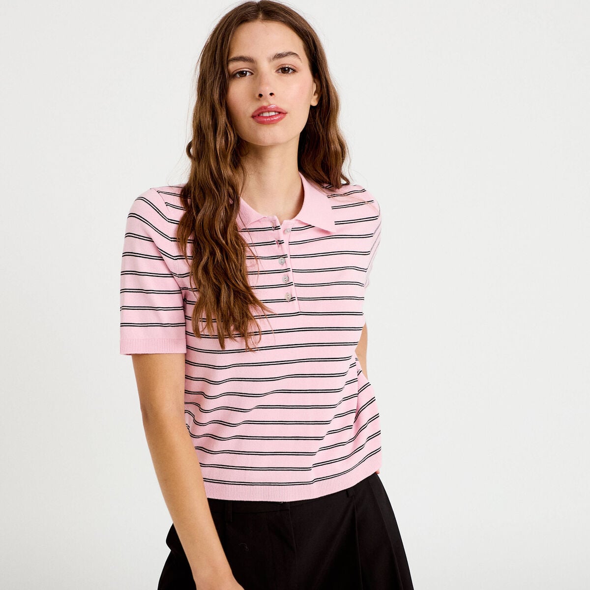 Polo manches courtes col chemise rose femme