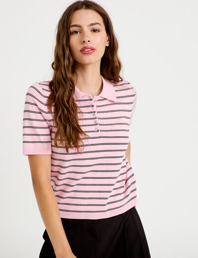 Polo manches courtes col chemise rose femme