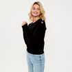 Pull fin col rond manches longues noir femme