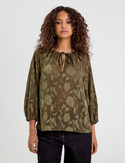 Blouse manches 3/4 vert kaki femme