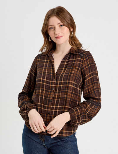 Chemise manches longues marron foncé femme
