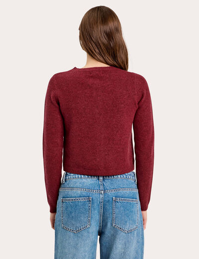 Gilet boutonné manches longues rouge foncé femme
