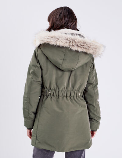 Parka droite avec capuche vert kaki femme
