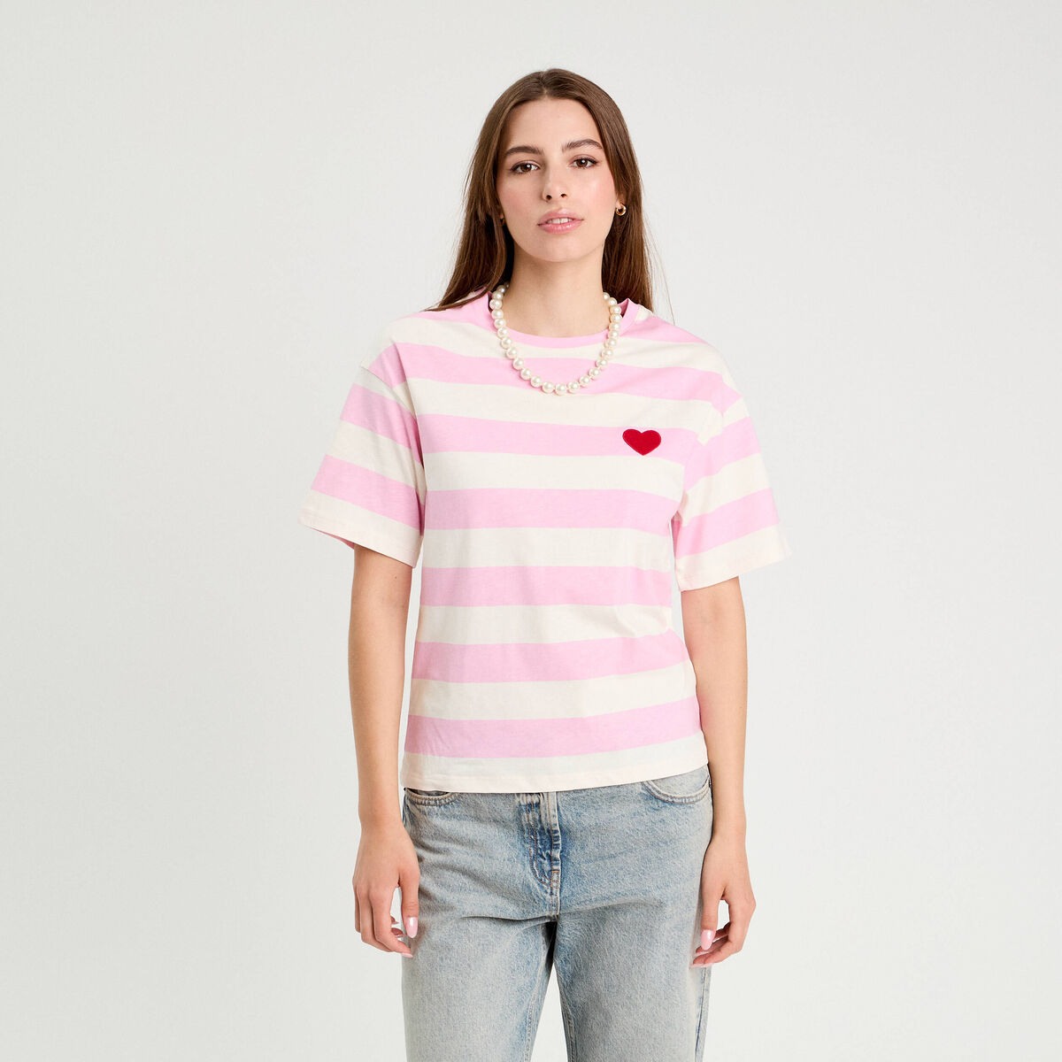 T-shirt manches courtes rose clair femme