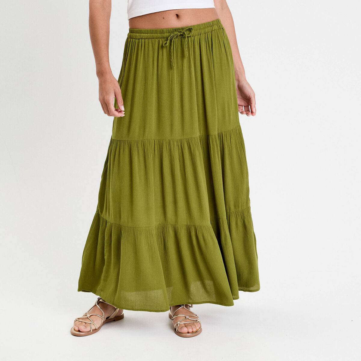 Jupe longue évasée vert foncé femme