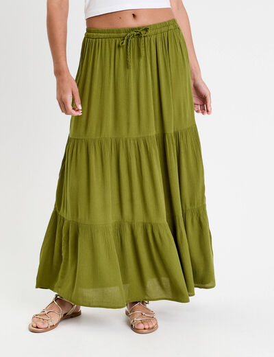 Jupe longue évasée vert foncé femme
