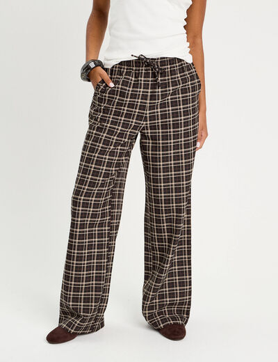 Pantalon large élastiqué marron chocolat femme