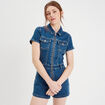 Combishort zippée en jean denim double stone femme