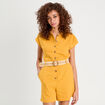 Combishort ceinturée contenant du lin jaune citron femme