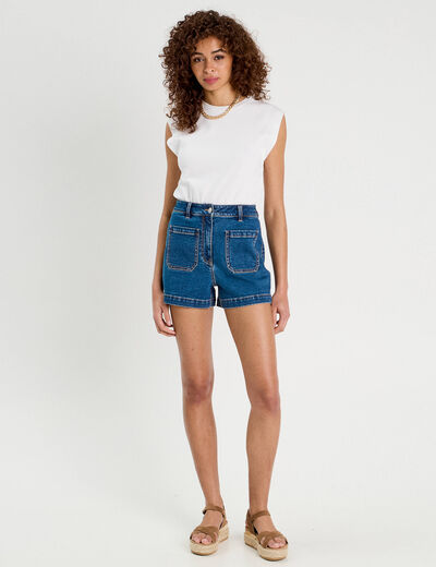 Short mom en jean denim double stone femme