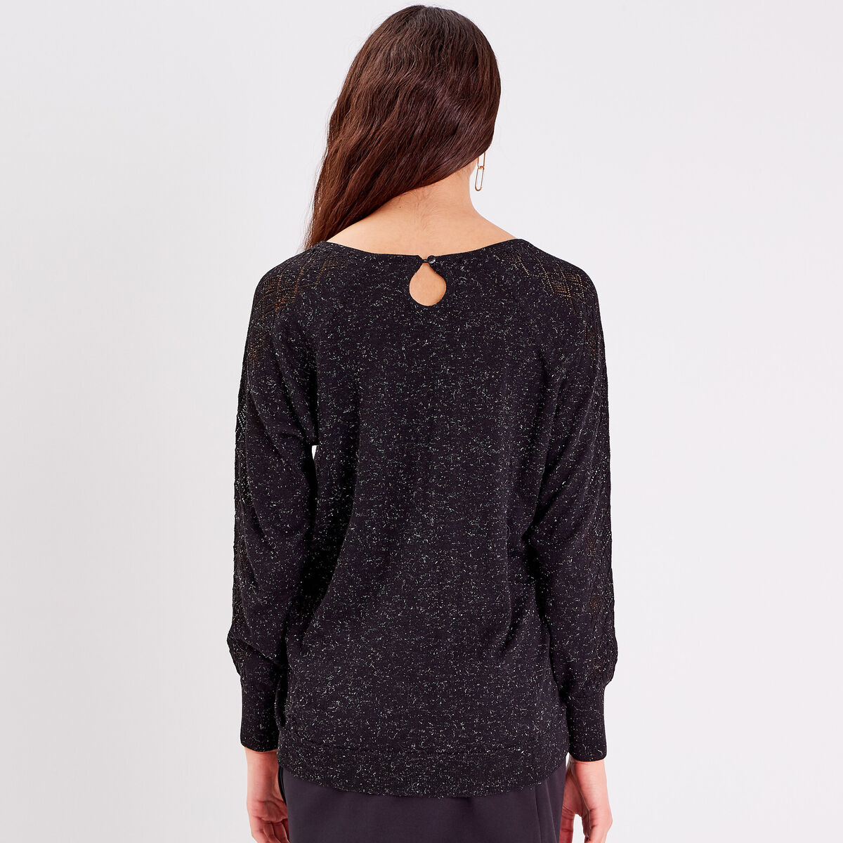 Pull avec col en V noir femme