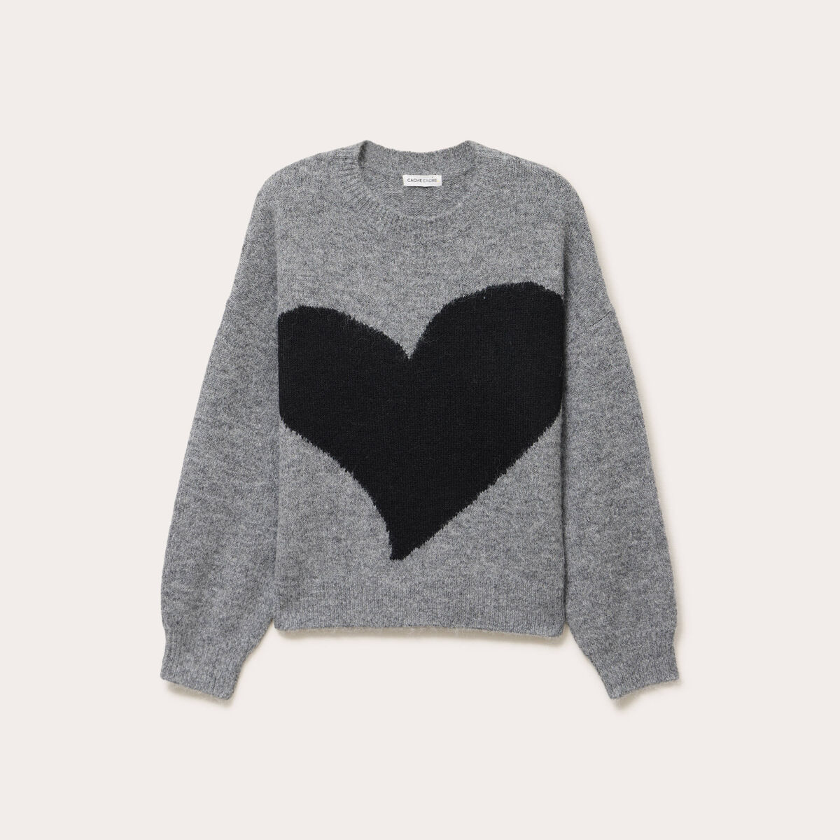 Pull col rond manches longues gris fonc&eacute; femme