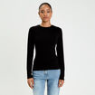 T-shirt cintr&eacute; col rond manches longues noir femme