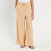 Pantalon large ceinturé contenant du lin jaune femme