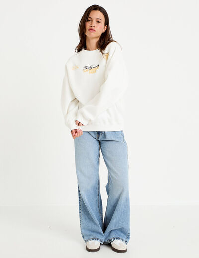 Sweat col rond manches longues ecru femme