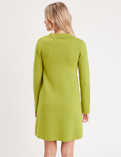 Robe pull droite col polo vert anis femme