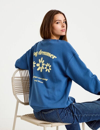 Sweat oversize col rond manches longues bleu fonc&eacute; femme