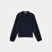 Blouse broderie col V manches longues bleu marine femme