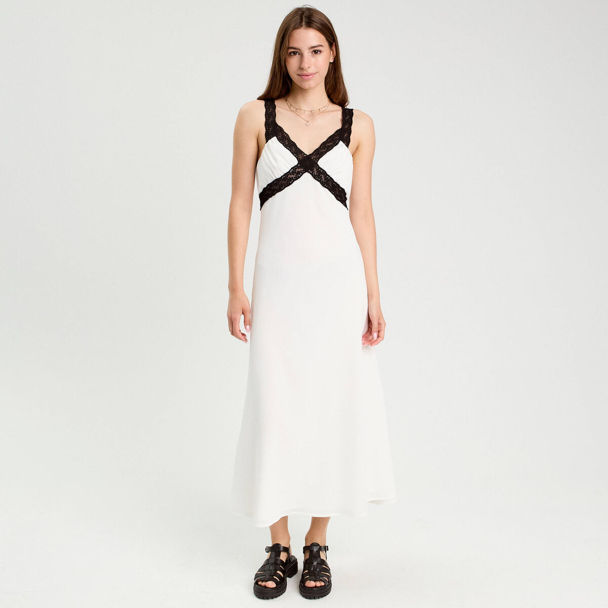 Robe longue évasée blanc femme