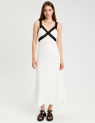 Robe longue évasée blanc femme