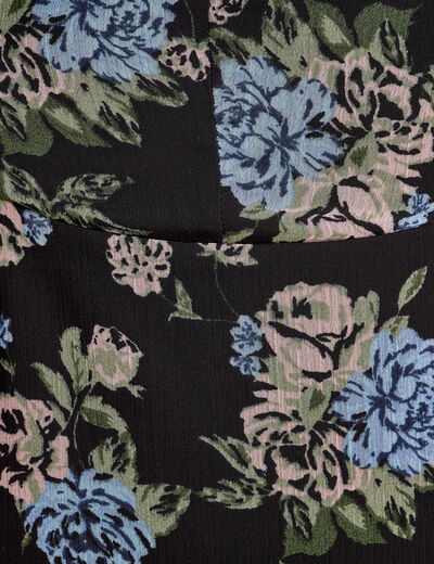 Robe évasée col v manches courtes noir femme