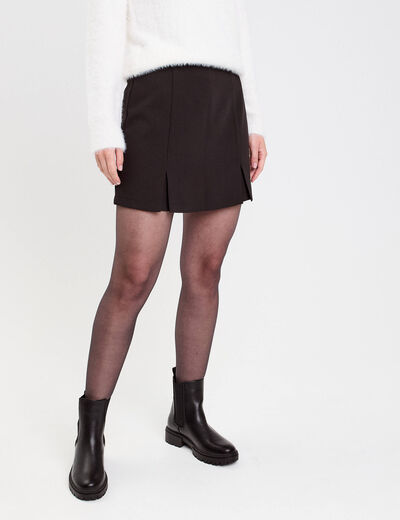 Jupe-short droite fentes noir femme