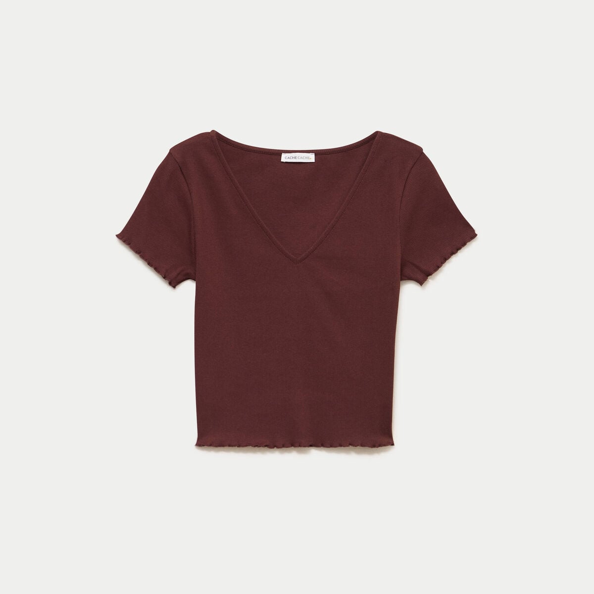 T-shirt c&ocirc;tel&eacute; manches courtes marron femme