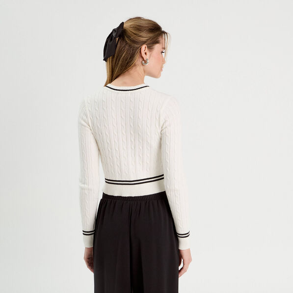 Gilet manches longues ajusté ecru femme